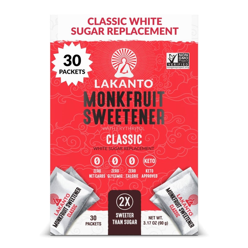 Lakanto Classic Monk Fruit Sweetener with Erythritol Sweetener Packets - White Sugar Replacement, Zero Net Carbs, Calories, Sweeten on the Go, Coffee, Lemonade, Tea, Desserts - Classic (3g - 30 Count) - Image 1